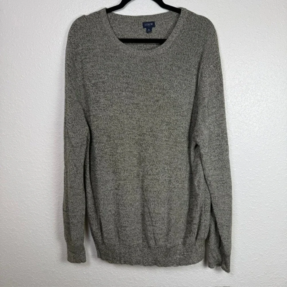 J.Crew Textured Cotton Crewneck Sweater Marled Knit Pullover Olive Cream XL